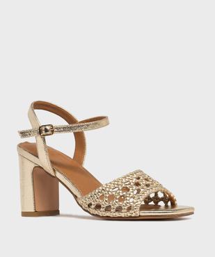Sandales à talon à bride tressée et ajourée dorée femme vue2 - FOLLOW ME - GEMO