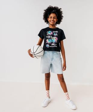 Tee-shirt manches courtes avec motifs Smiley fille - Smiley World vue8 - SMILEY WORLD - GEMO