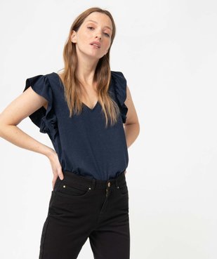 Tee-shirt femme pailleté à manches courtes volantées vue1 - GEMO(FEMME PAP) - GEMO