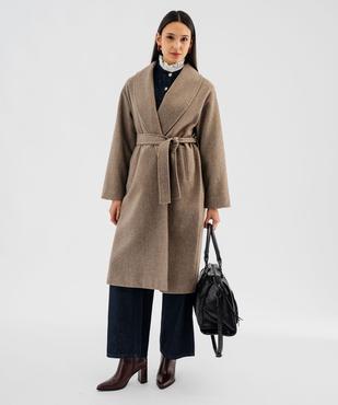 Manteau long croisé avec ceinture à nouer femme vue4 - GEMO 4G FEMME - GEMO