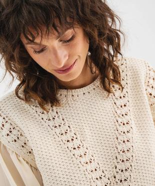 Pull en  maille ajourée à manches blousantes en voile femme vue2 - GEMO 4G FEMME - GEMO