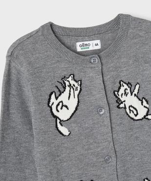 Gilet à col rond avec motifs chats fille vue3 - GEMO 4G FILLE - GEMO