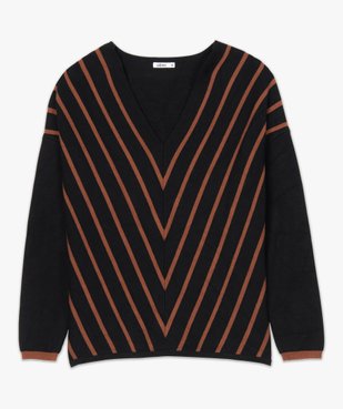 Pull femme à rayures et col en V vue4 - GEMO(FEMME PAP) - GEMO