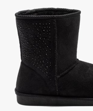 Boots fourrées femme à talon plat dessus suédine et strass vue6 - GEMO (CASUAL) - GEMO