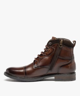 Boots homme dessus en cuir uni à zip et à lacets vue4 - GEMO (CASUAL) - GEMO