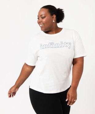 Tee-shirt à manches courtes avec message brodé femme grande taille vue1 - GEMO (G TAILLE) - GEMO