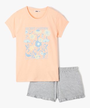 Pyjashort fille bicolore avec motifs fleuris vue1 - GEMO (JUNIOR) - GEMO