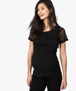 Tee-shirt de grossesse en coton bio avec manches en dentelle vue1 - GEMO C4G MATERN - GEMO
