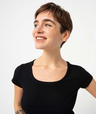 Tee-shirt femme en maille côtelée coupe courte vue2 - GEMO(FEMME PAP) - GEMO