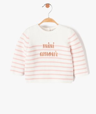 Pull bébé en maille rayée à message brodé vue1 - GEMO(BB COUCHE) - GEMO