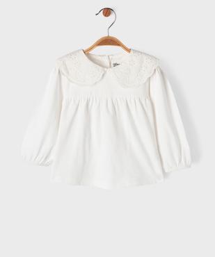 Tee-shirt manches longues ample à col Claudine en dentelle anglaise bébé fille vue2 - GEMO 4G BEBE - GEMO