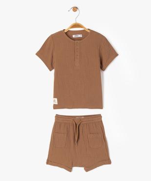 Ensemble 2 pièces en gaze de coton bébé garçon short + tee-shirt vue5 - GEMO(BEBE DEBT) - GEMO