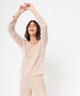 Haut de pyjama femme à manches longues en maille côtelée vue2 - GEMO(HOMWR FEM) - GEMO