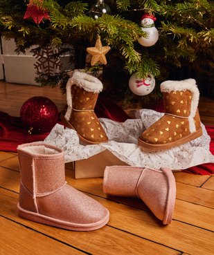 Boots fille fourrées avec scratch à motif cœurs vue6 - GEMO (ENFANT) - GEMO