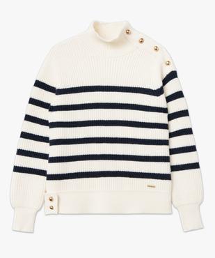Pull marinière rayé en gosse maille col cheminée femme - LuluCastagnette vue5 - LULUCASTAGNETTE - GEMO