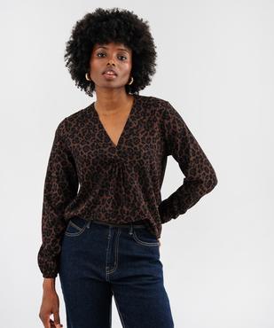 Blouse à manches longues et col V imprimée femme vue1 - GEMO(FEMME PAP) - GEMO