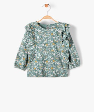 Tee-shirt bébé fille à manches longues fleurs et volant vue1 - GEMO(BEBE DEBT) - GEMO