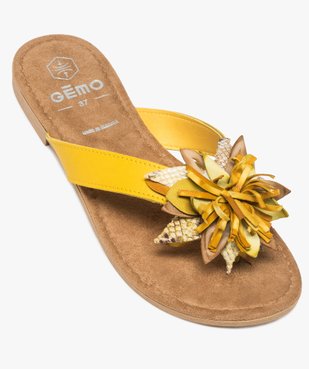 Sandales femme à entre-doigts et fleur en cuir vue5 - GEMO (CASUAL) - GEMO
