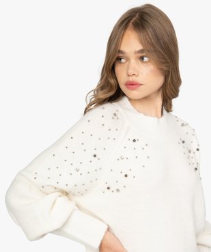 Pull femme à col montant avec perles métalliques et strass vue2 - GEMO(FEMME PAP) - GEMO