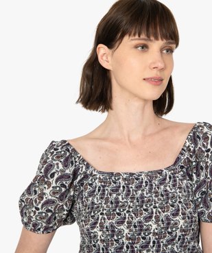 Tee-shirt femme avec buste smocké et manches ballon vue2 - GEMO(FEMME PAP) - GEMO