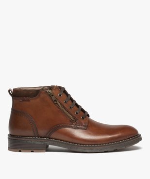 Boots homme casual en cuir uni à zip et à lacets vue2 - GEMO (CASUAL) - GEMO