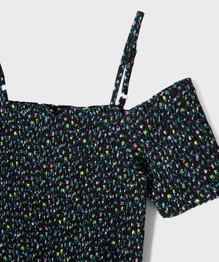 Robe fleurie à fines bretelles et buste smocké fille vue4 - GEMO 4G FILLE - GEMO