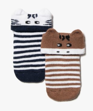 Socquettes bébé garçon rayées intérieur bouclette (lot de 2) vue1 - GEMO 4G BEBE - GEMO