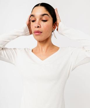 Tee-shirt à manches longues et col V en maille côtelée femme vue1 - GEMO 4G FEMME - GEMO