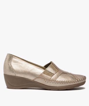Mocassins femme confort en cuir et talon compensé vue1 - GEMO (CONFORT) - GEMO