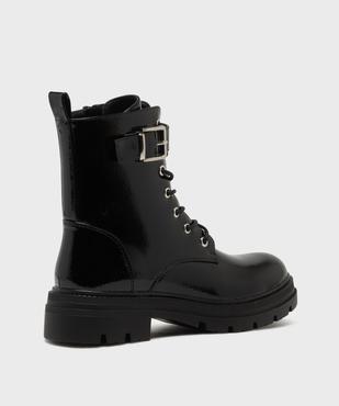 Boots montantes vernies look rangers à épaisse semelle crantée femme vue4 - 5 MILES - GEMO