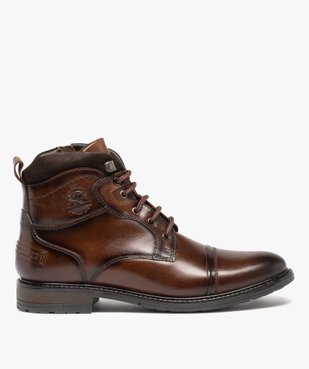 Boots homme dessus en cuir uni à zip et à lacets vue2 - GEMO (CASUAL) - GEMO
