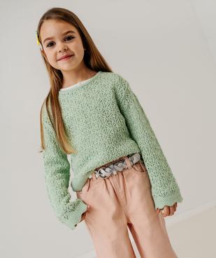 Pull en maille ajourée avec finitions dentelées fille vue2 - GEMO (ENFANT) - GEMO