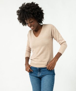 Pull à col V finitions roulottées femme vue2 - GEMO(FEMME PAP) - GEMO