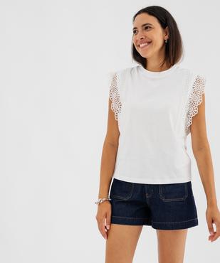 Tee-shirt sans manches avec empiècements en dentelle femme vue3 - GEMO(FEMME PAP) - GEMO