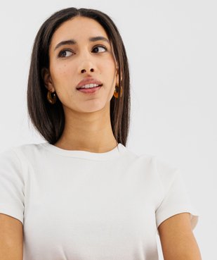 Tee-shirt manches courtes et col rond en maille côtelée femme vue2 - GEMO 4G FEMME - GEMO