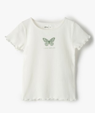 Tee-shirt fille en maille côtelée avec finitions froncées vue1 - GEMO C4G FILLE - GEMO