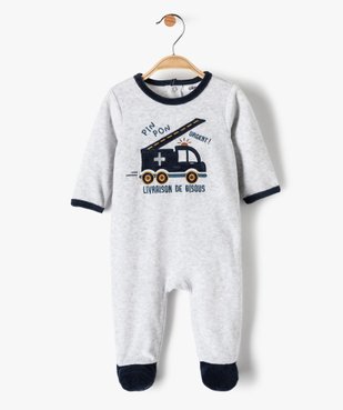 Pyjama bébé garçon en velours avec motif camion de pompiers vue1 - GEMO(BB COUCHE) - GEMO