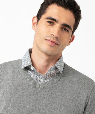 Pull fin à col V en coton homme vue2 - GEMO 4G HOMME - GEMO