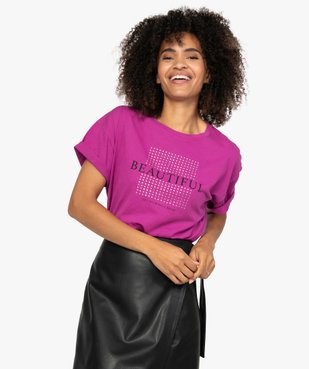 Tee-shirt femme à manches courtes et strass vue1 - GEMO(FEMME PAP) - GEMO