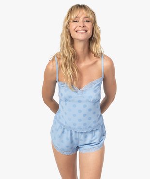 Bas de pyjama femme coupe short à pois et dentelle - LuluCastagnette vue5 - LULUCASTAGNETTE - GEMO