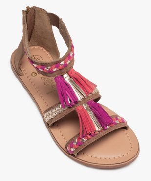 Sandales fille zippées à brides et pompons en cuir vue5 - GEMO (ENFANT) - GEMO