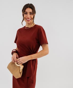 Robe longue à manches courtes en jersey de coton femme vue2 - GEMO(FEMME PAP) - GEMO
