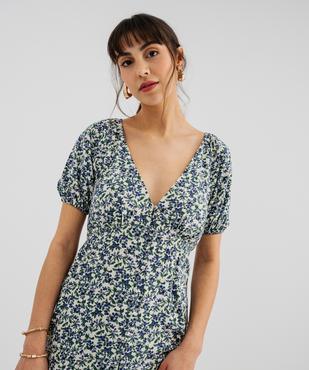 Robe longue à manches courtes en viscose imprimée femme vue2 - GEMO 4G FEMME - GEMO