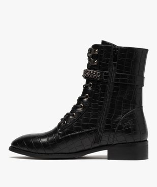 Boots femme unis à talon plat imitation croco style rock vue3 - GEMO (CASUAL) - GEMO