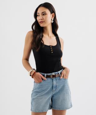 Débardeur en coton côtelé avec finitions festonnées femme vue1 - GEMO 4G FEMME - GEMO