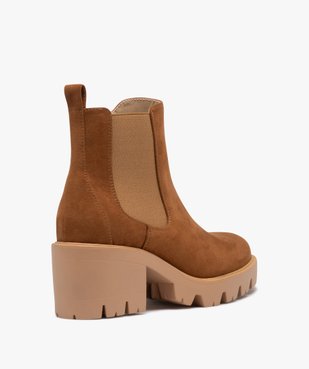 Boots femme à talon large en suédine unie avec semelle crantée vue5 - GEMO 4G FEMME - GEMO