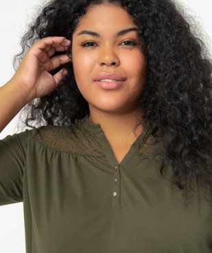 Tee-shirt femme grande taille à dentelle et manches 3/4 vue2 - GEMO 4G GT - GEMO