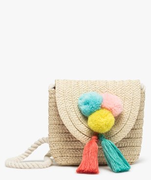 Sac fille en paille avec pompons et cordes vue1 - GEMO (ENFANT) - GEMO