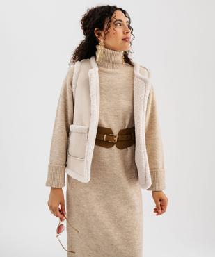 Veste sans manches en suédine et doublure sherpa femme vue2 - GEMO(FEMME PAP) - GEMO