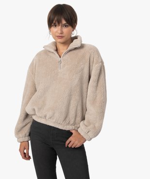 Sweat femme en maille peluche et col camionneur vue1 - GEMO(FEMME PAP) - GEMO